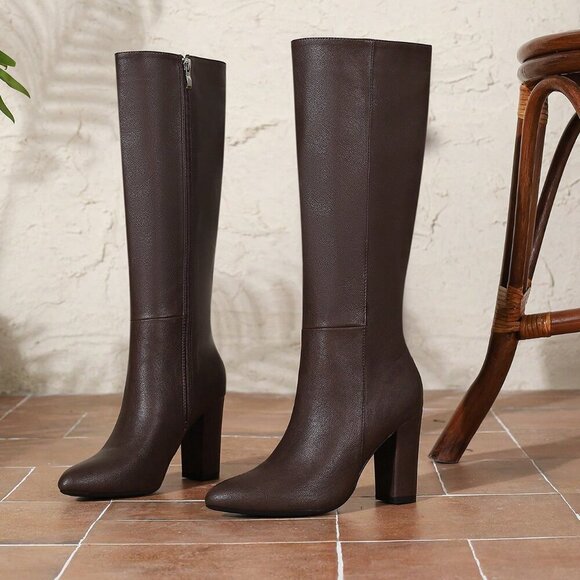 Shoes - Coffee Brown Sexy Women's Chunky Heel Over Knee Boots